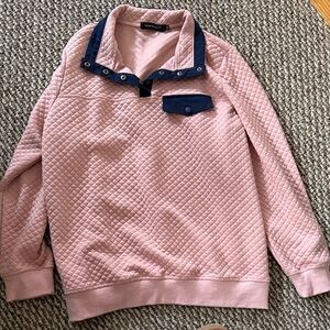 Merokeety Pink Quilted Pullover with Navy Trim XL